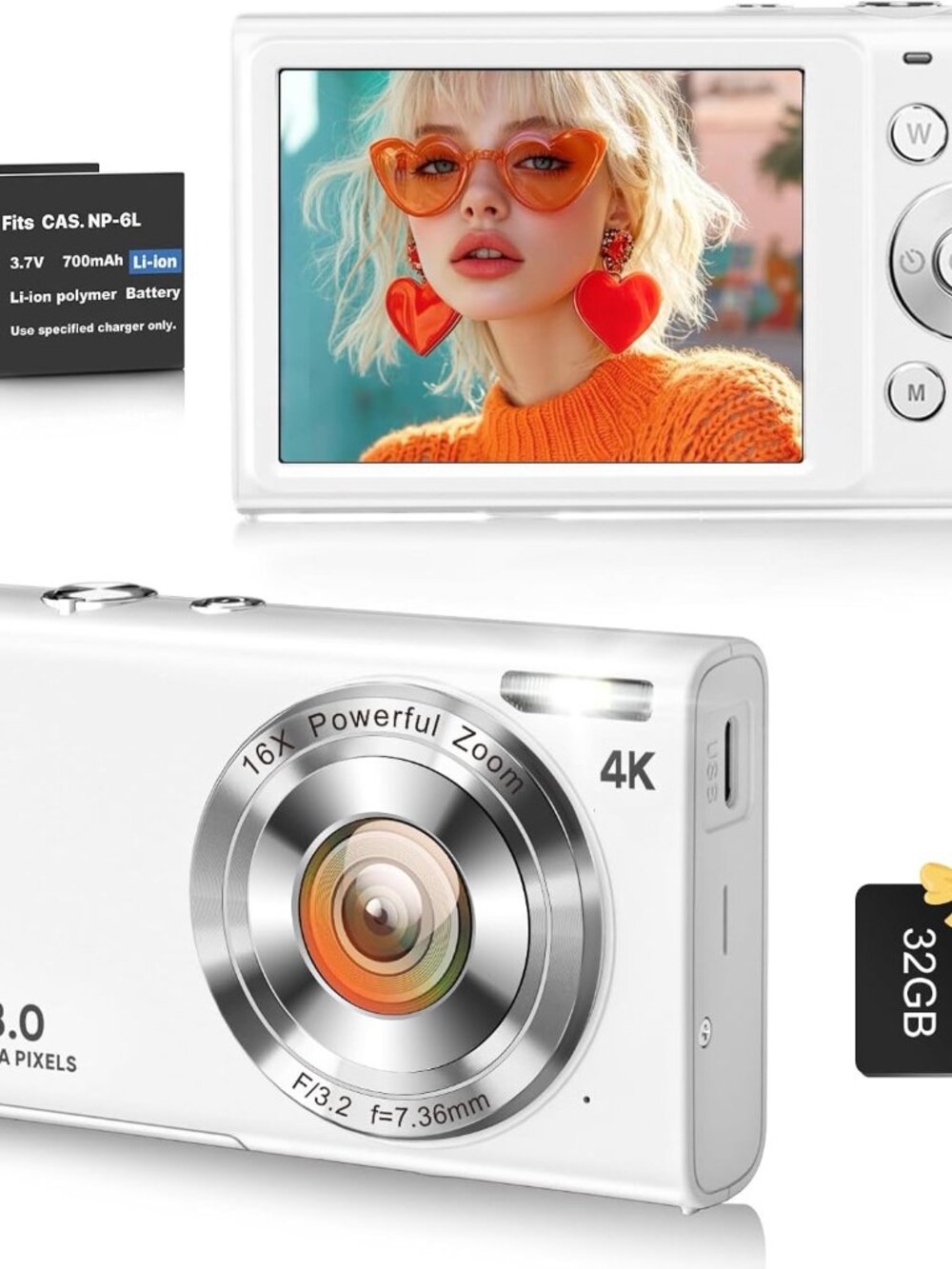 4K Digital Camera, 48MP Vlogging Camera for YouTube with Autofocus, 16X Digital